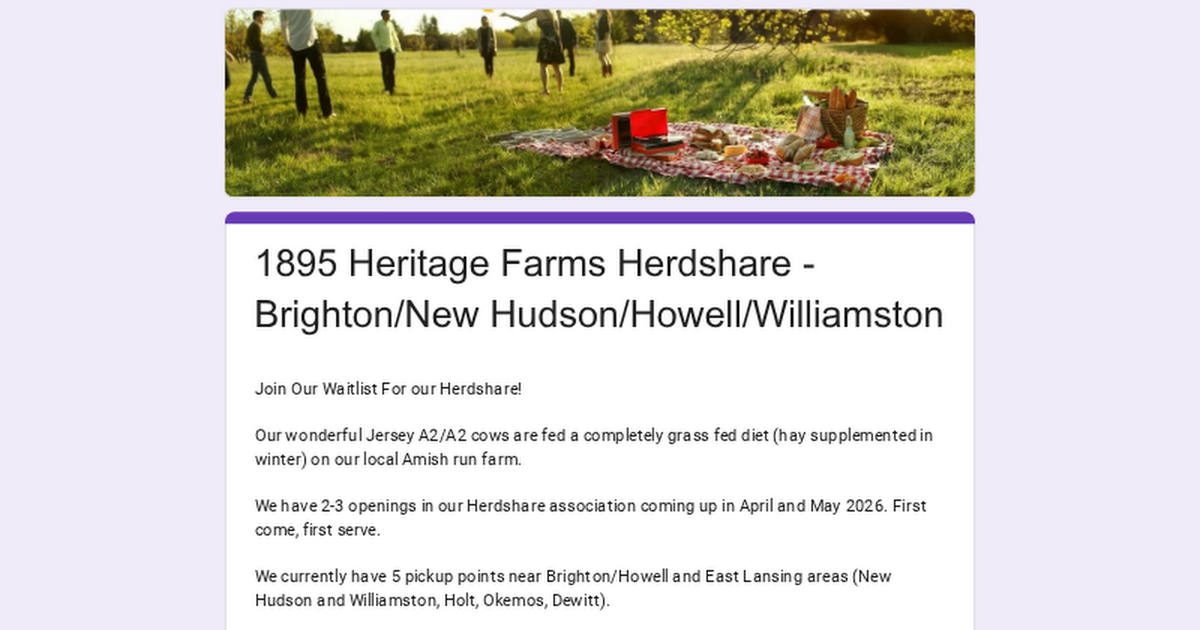 1895 Heritage Farms – Brighton / New Hudson / Williamston pickup